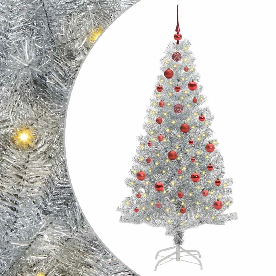 Sapin de Noël avec 150 LED avec support Argent 150 cm PET - 2