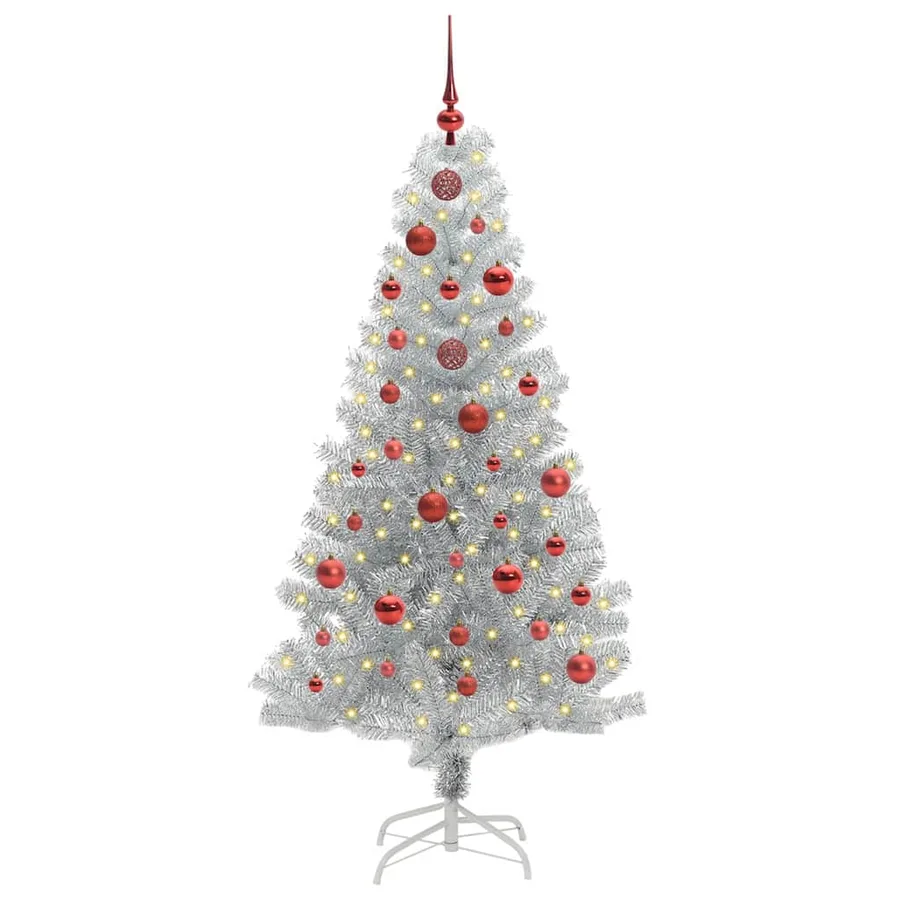 Sapin de Noël avec 150 LED avec support Argent 150 cm PET - 3