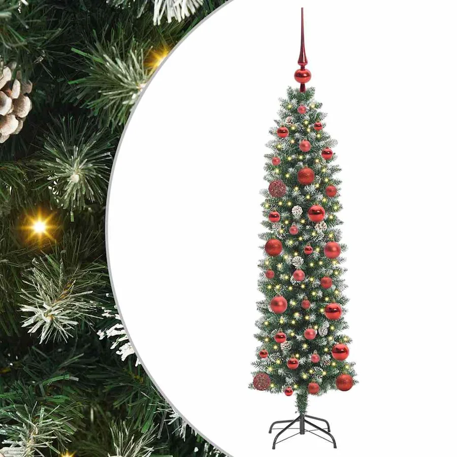 Arbre de Noël artificiel slim avec 150 LED Vert et blanc 120 cm - 2