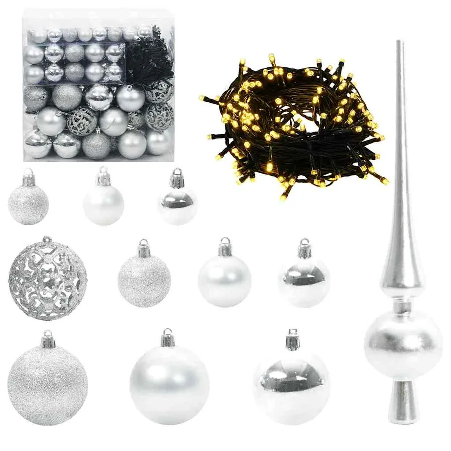 Ensemble de Boules de Noël 120 pcs Argent Plastique - 2