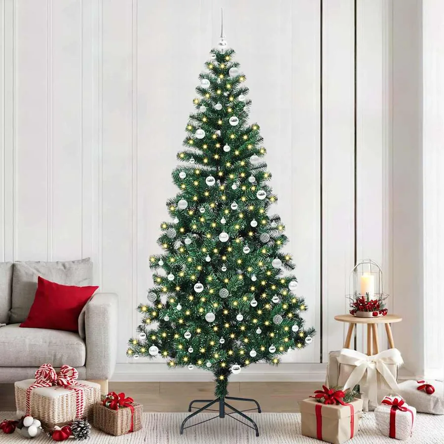Sapin de Noël artificiel pré-éclairé Vert 240 cm PVC et métal