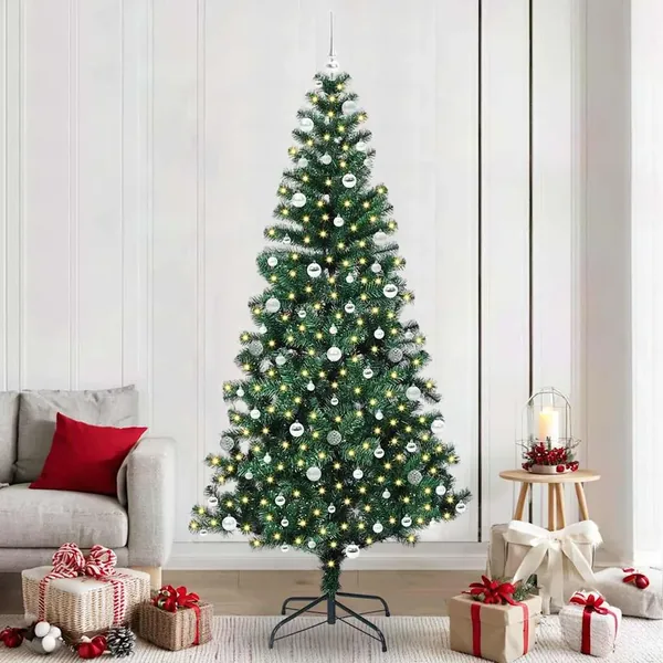 Sapin de Noël artificiel pré-éclairé Vert 240 cm PVC et métal