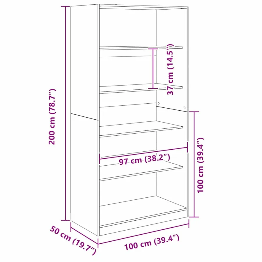 Armoire Chêne noir 100 x 50 x 200 cm Bois d'ingénierie - 10