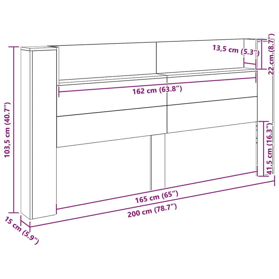 Tête de lit de rangement avec LED Chêne artisanal - 13