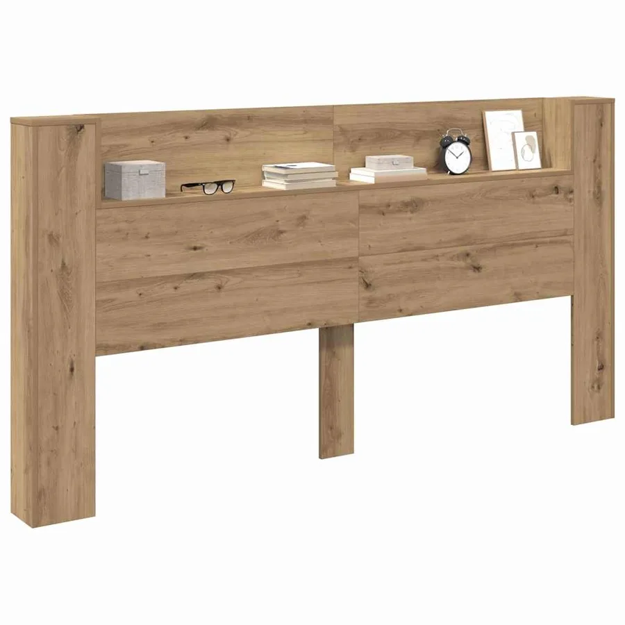 Tête de lit de rangement avec LED Chêne artisanal - 3