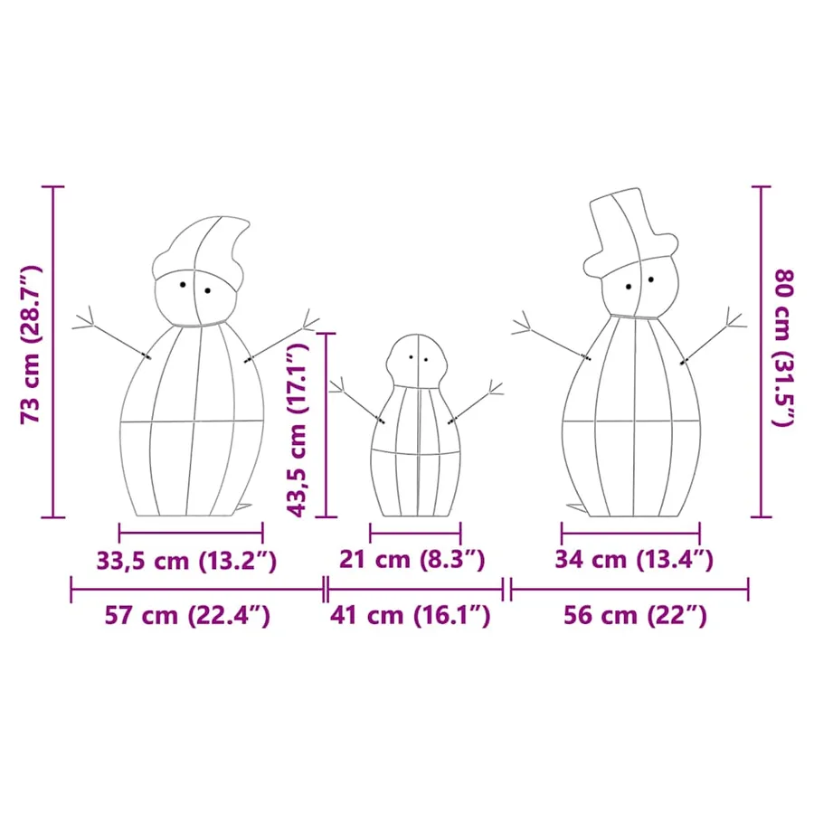 Famille de bonhommes de neige éclairés 3 pcs Blanc chaud - 15