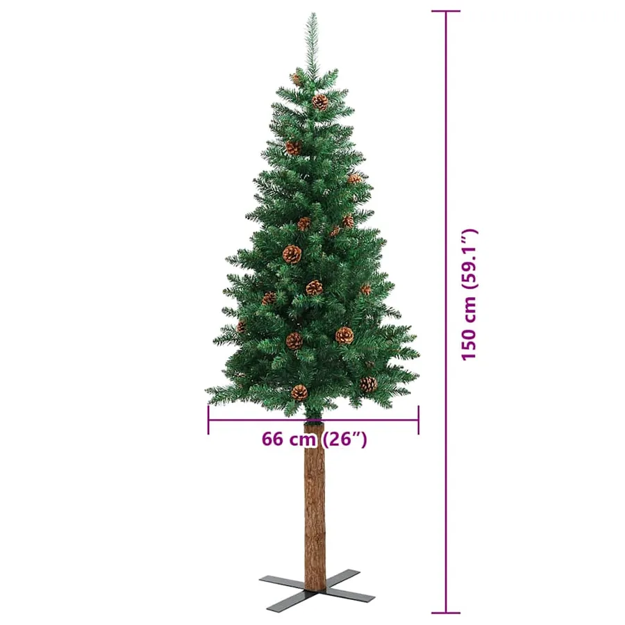 Sapin de Noël mince Vert 150 cm PVC et bois de pin massif - 18