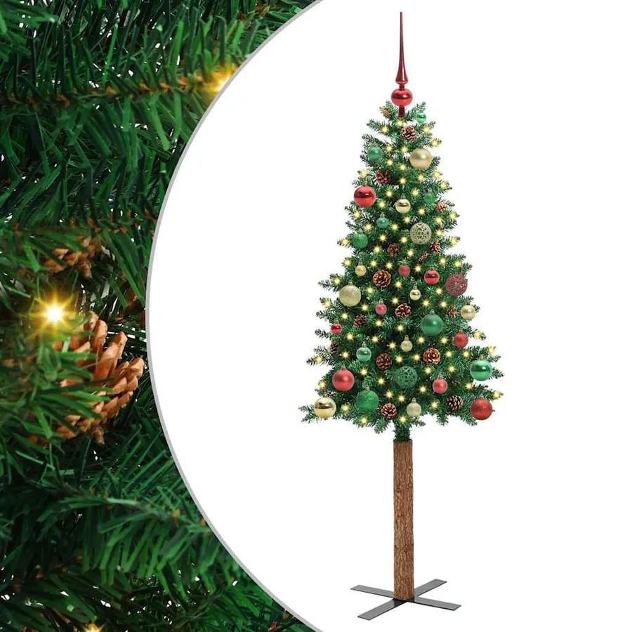 Sapin de Noël mince Vert 150 cm PVC et bois de pin massif - 2