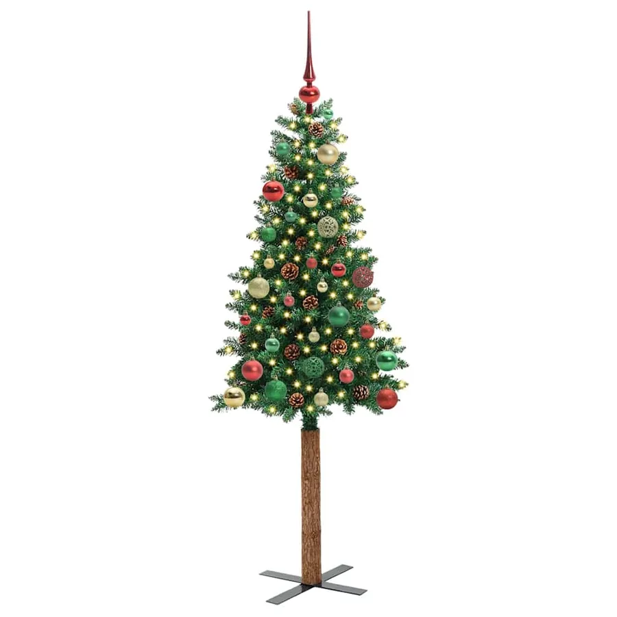 Sapin de Noël mince Vert 150 cm PVC et bois de pin massif - 3