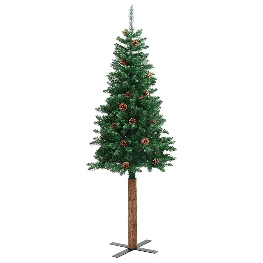 Sapin de Noël mince Vert 150 cm PVC et bois de pin massif - 7