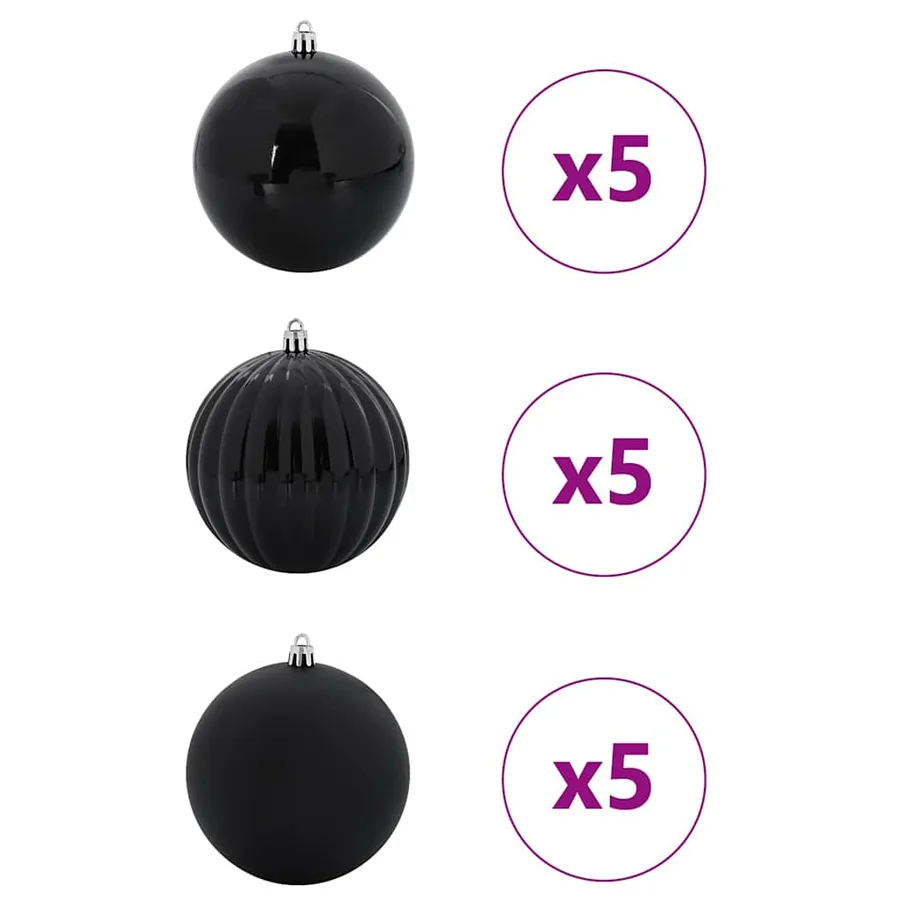 Ensemble de Boules de Noël XL 15 pcs Noir Ø 10 cm Plastique LED - 3