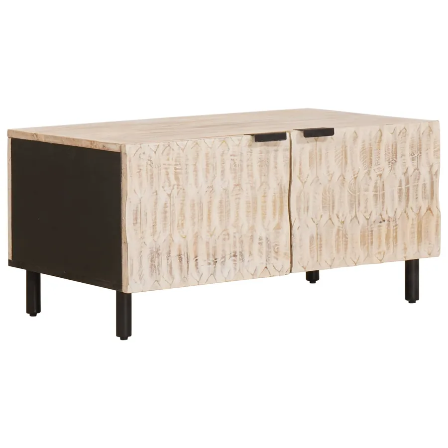 Table basse Blanc 80 x 50 x 40 cm Bois de mangue massif