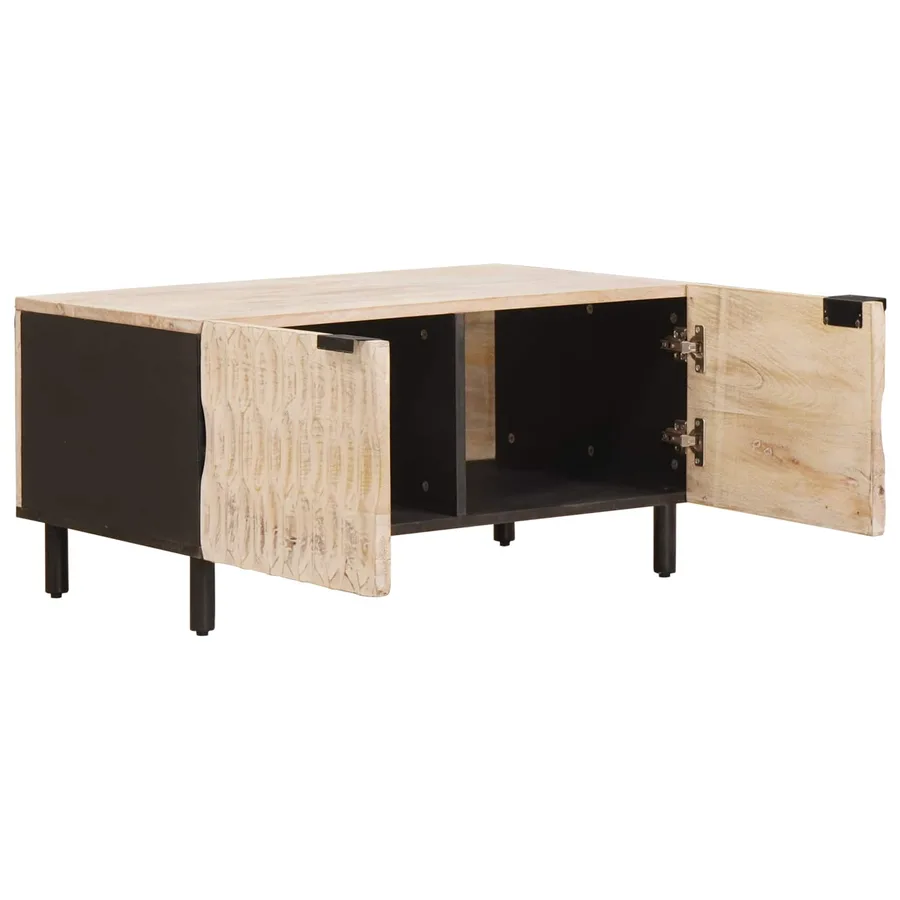 Table basse Blanc 80 x 50 x 40 cm Bois de mangue massif - 2
