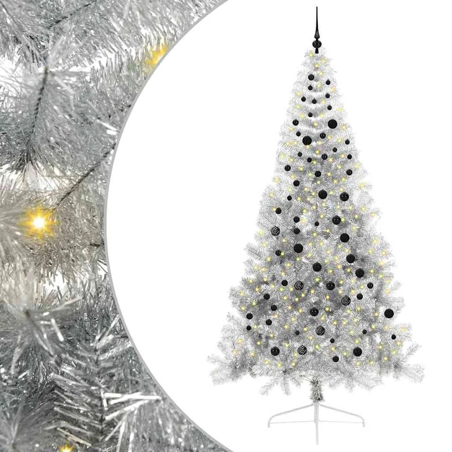 Sapin de Noël artificiel pré-éclairé Argent 240 cm PET - 2