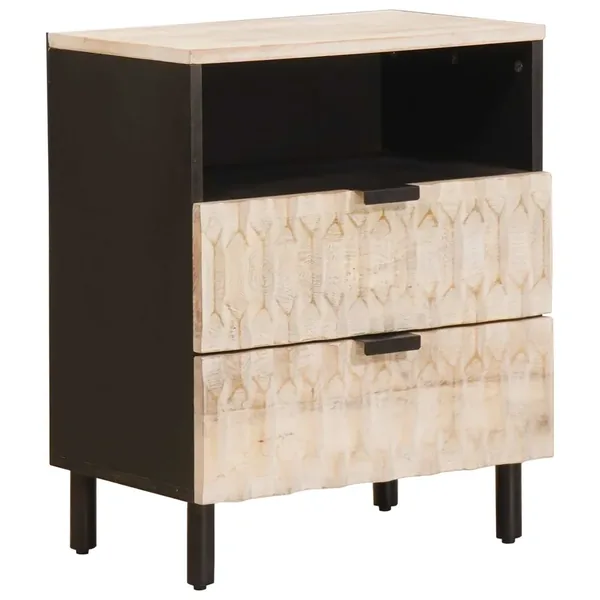 Cabinet de chevet Blanc 50 x 33 x 60 cm Bois de mangue massif