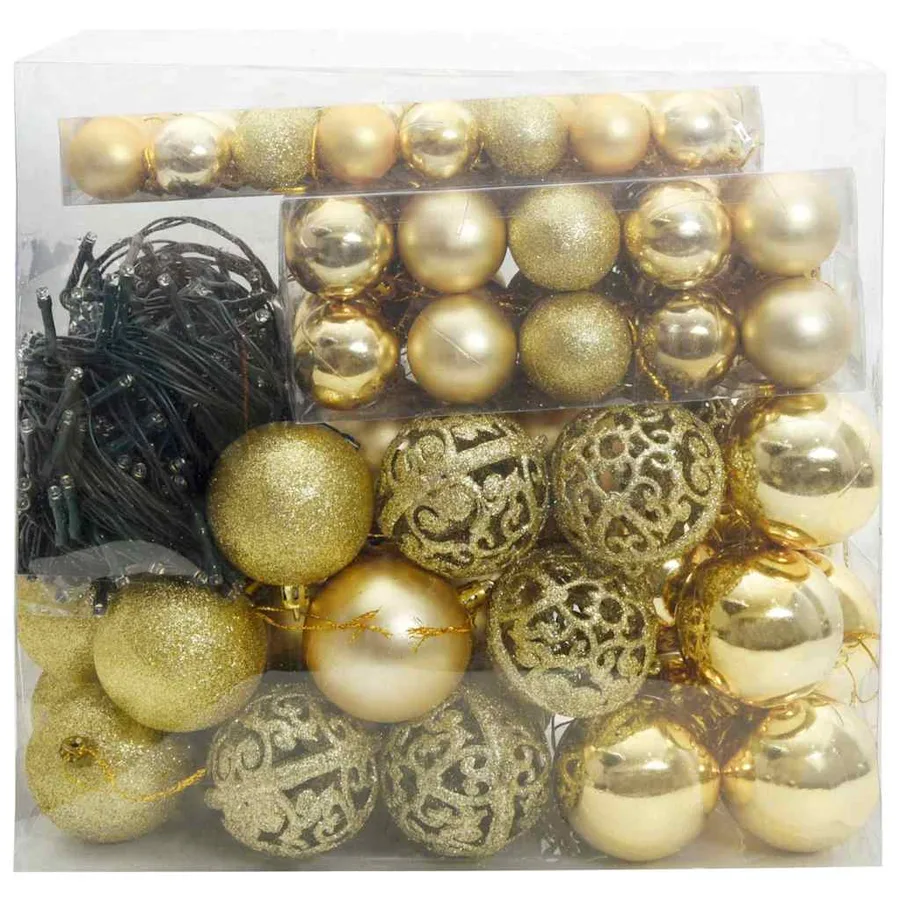 Ensemble de Boules de Noël avec 300 LED 120 pcs Doré Plastique - 3