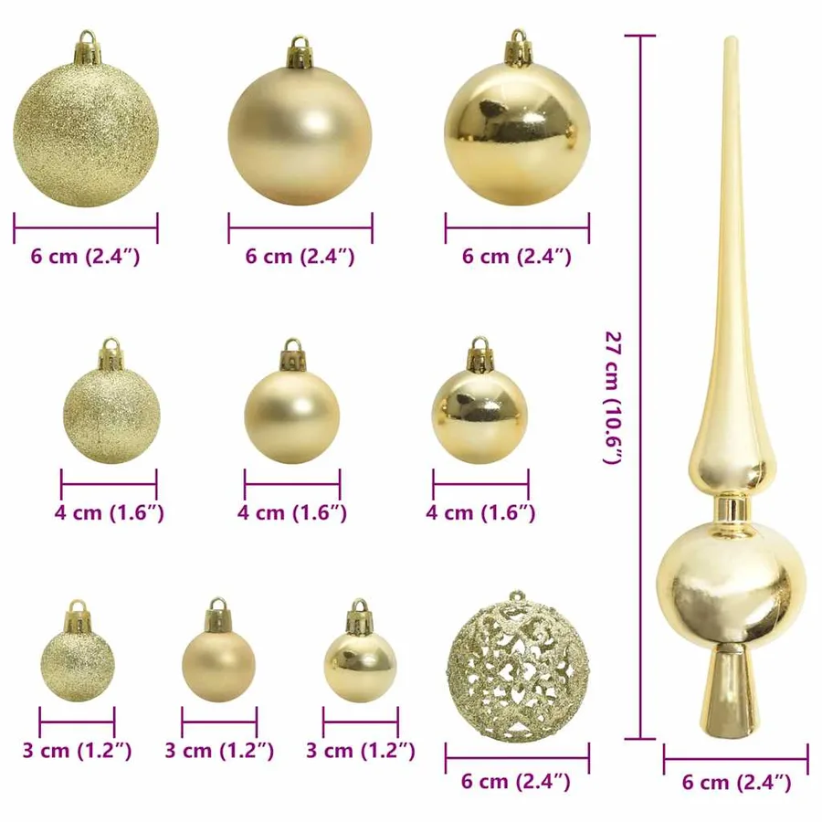 Ensemble de Boules de Noël avec 300 LED 120 pcs Doré Plastique - 9