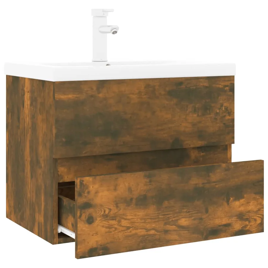 Meuble lavabo avec bassin intégré Chêne fumé Bois d'ingénierie - 3