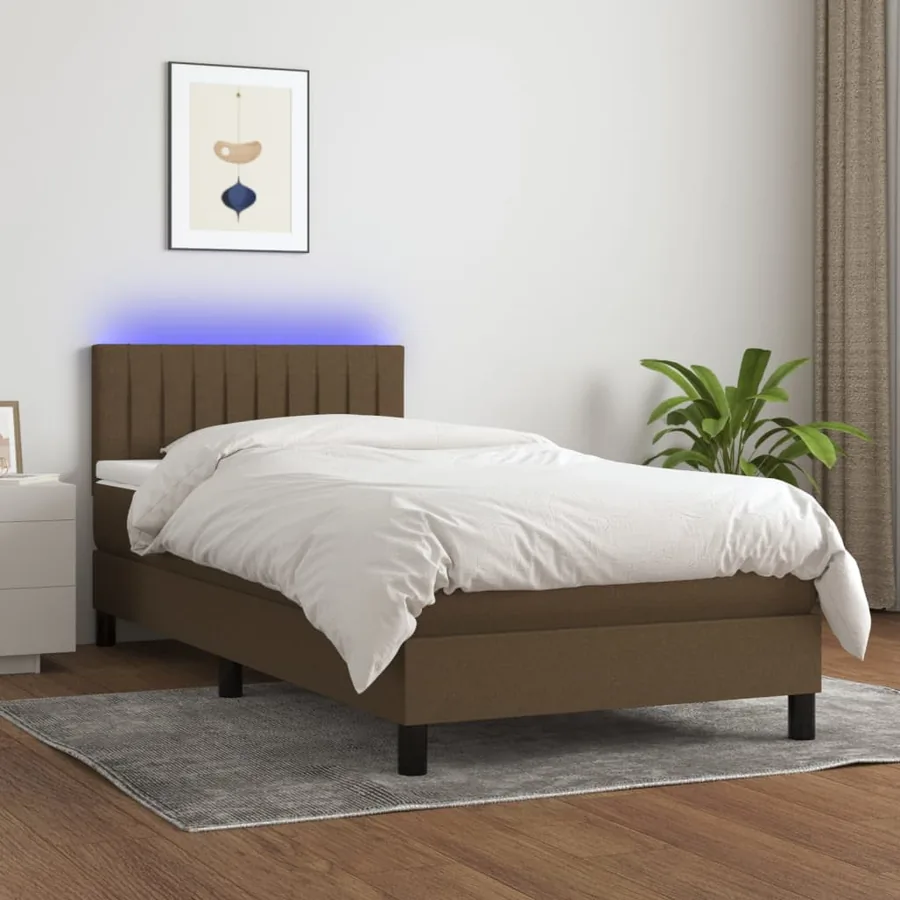 Slatted bed base, mattress and LED Dark brown 100x200 cm