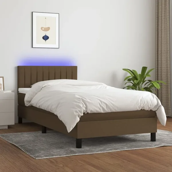 Slatted bed base, mattress and LED Dark brown 100x200 cm
