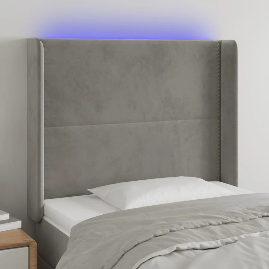 LED headboard Light grey 103x16x118/128 cm Velvet