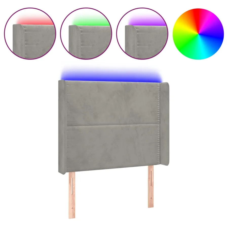 LED headboard Light grey 103x16x118/128 cm Velvet - 2
