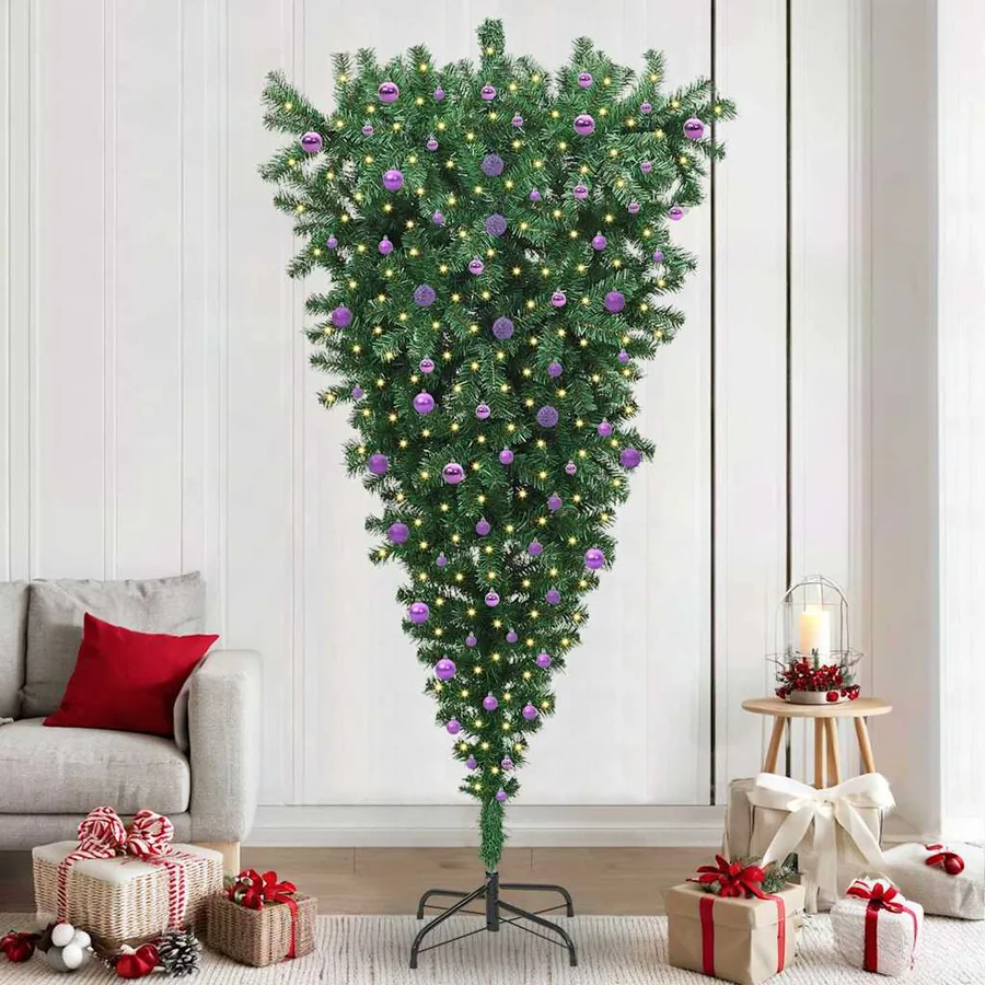 Arbre de Noël artificiel pré-éclairé à l'envers avec ensemble de boules