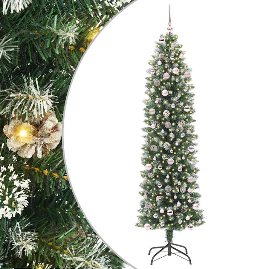 Arbre de Noël artificiel slim avec 300 LED Vert et blanc 240 cm - 2