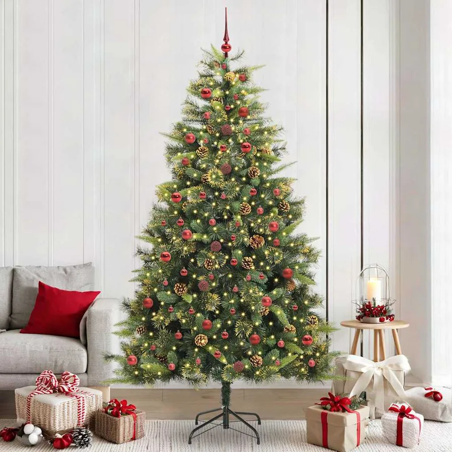 Sapin de Noël artificiel avec branches pliables et cônes 240 cm