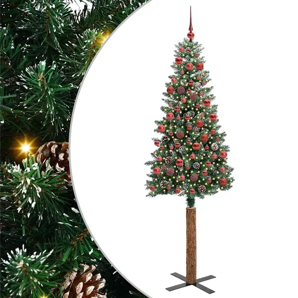 Sapin de Noël mince Vert 180 cm PVC et bois de pin massif