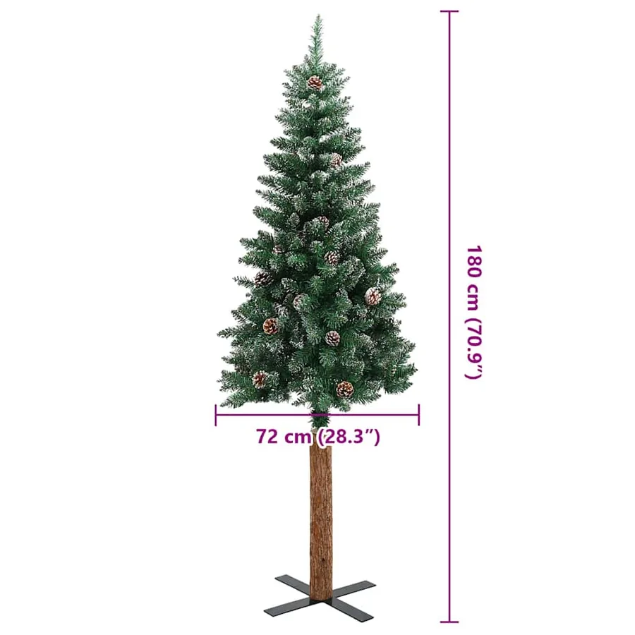 Sapin de Noël mince Vert 180 cm PVC et bois de pin massif - 13