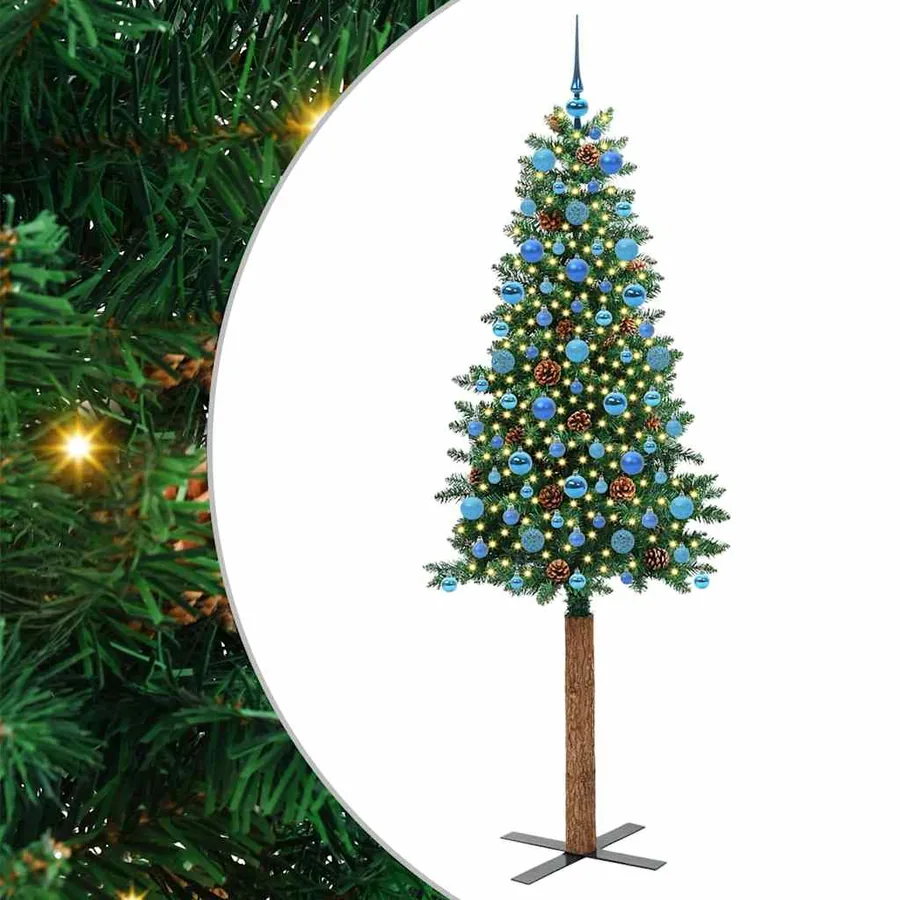 Sapin de Noël mince Vert 210 cm PVC et bois de pin massif - 2