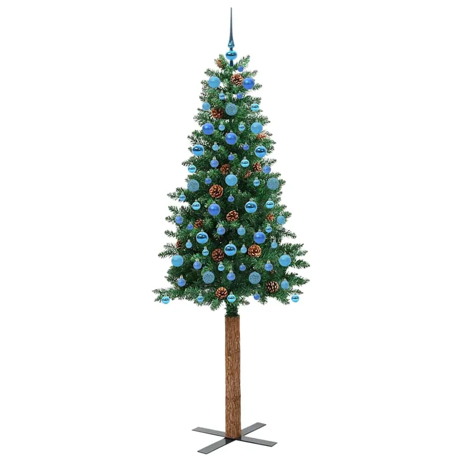 Sapin de Noël mince Vert 210 cm PVC et bois de pin massif - 4