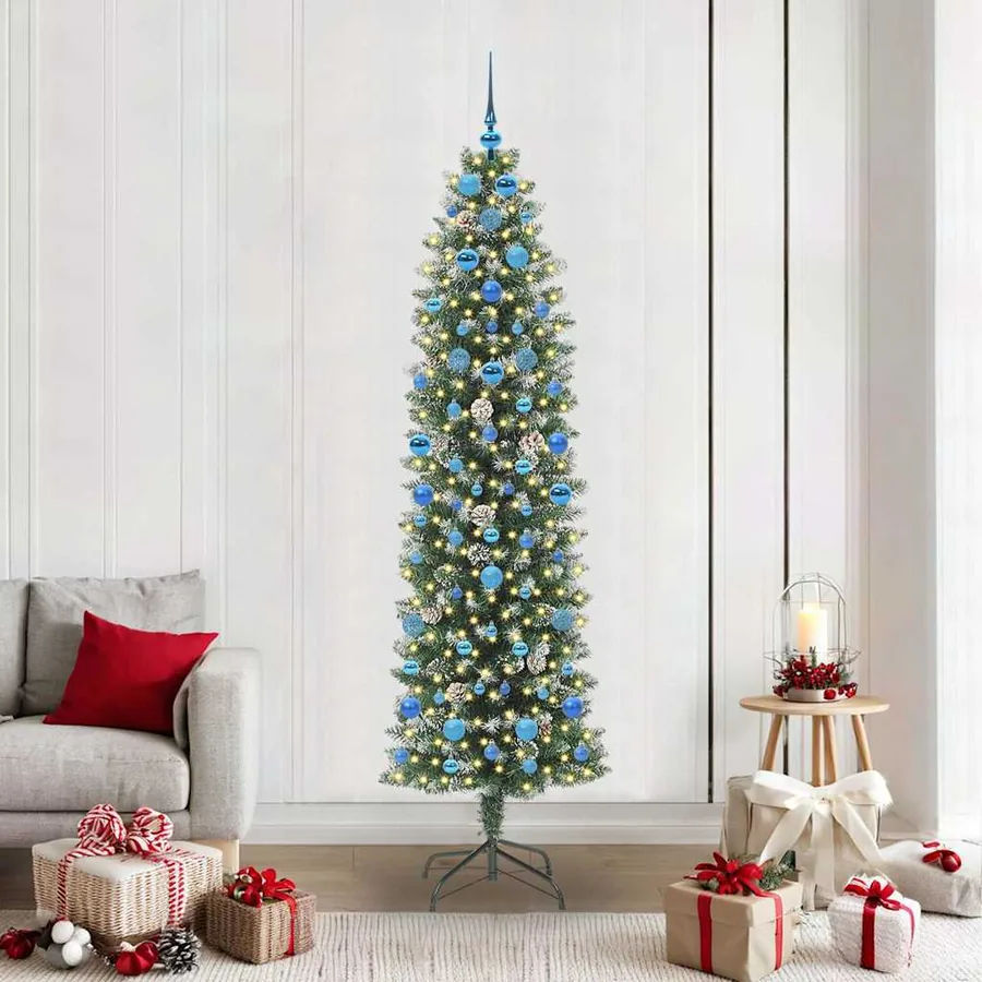 Arbre de Noël artificiel slim avec 300 LED Vert et blanc 210 cm