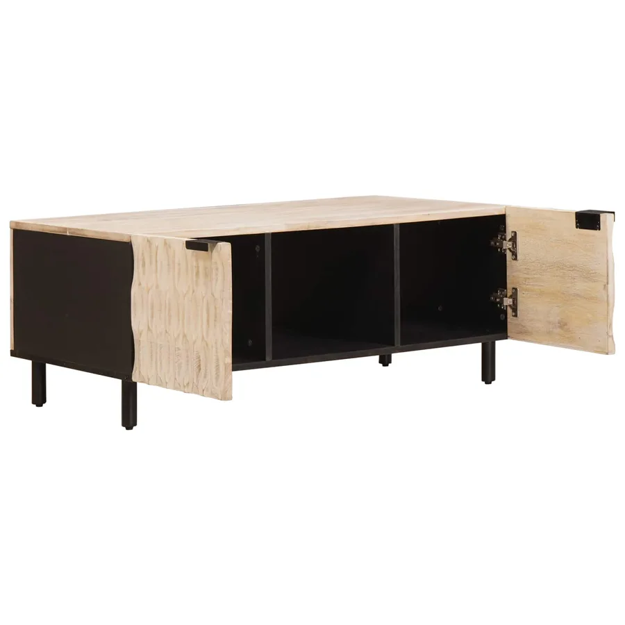 Table basse Blanc 100 x 54 x 40 cm Bois de mangue massif - 2