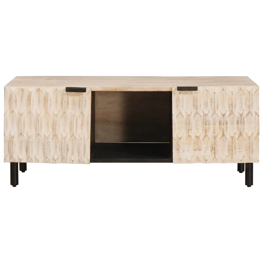 Table basse Blanc 100 x 54 x 40 cm Bois de mangue massif - 3