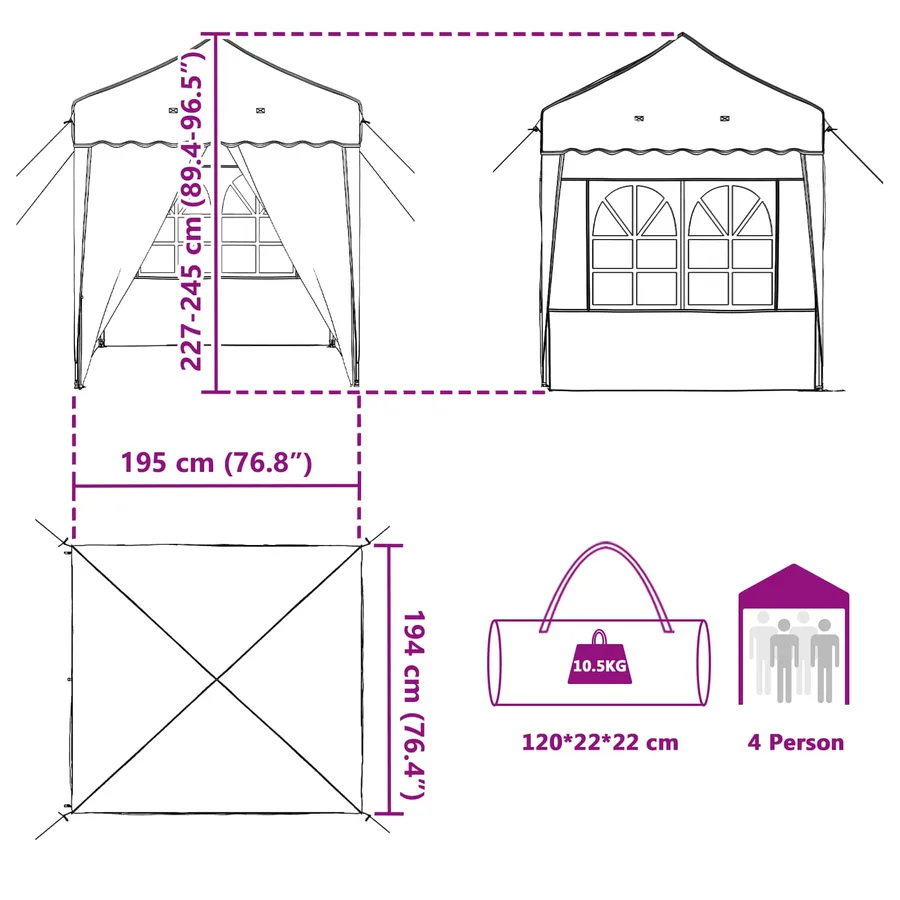 Tente de fête pop-up 195 x 195 x 245 cm Terre cuite - 19