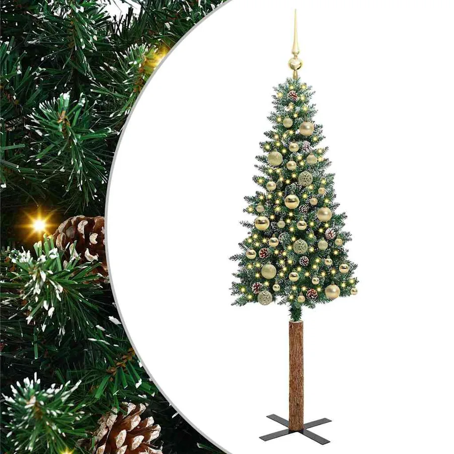 Sapin de Noël mince Vert 150 cm PVC et bois de pin massif - 2