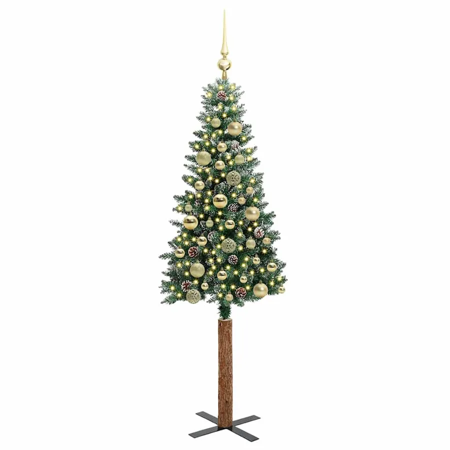Sapin de Noël mince Vert 150 cm PVC et bois de pin massif - 3