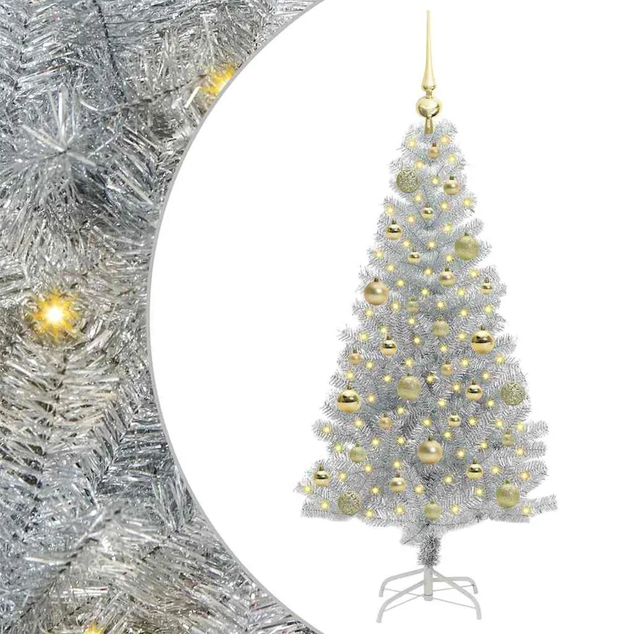 Sapin de Noël avec 150 LED avec support Argent 120 cm PET - 2