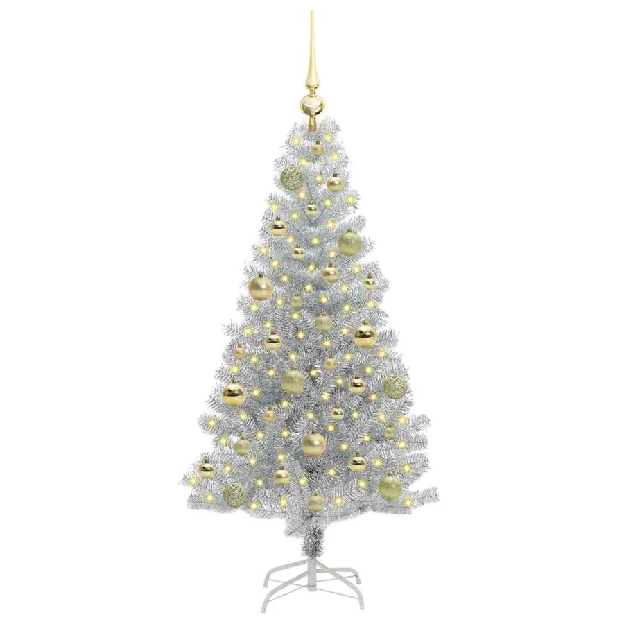 Sapin de Noël avec 150 LED avec support Argent 120 cm PET - 3