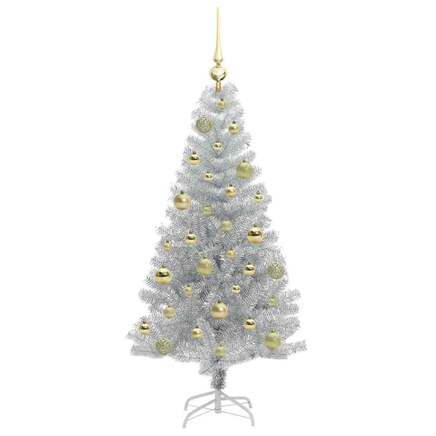 Sapin de Noël avec 150 LED avec support Argent 120 cm PET - 4