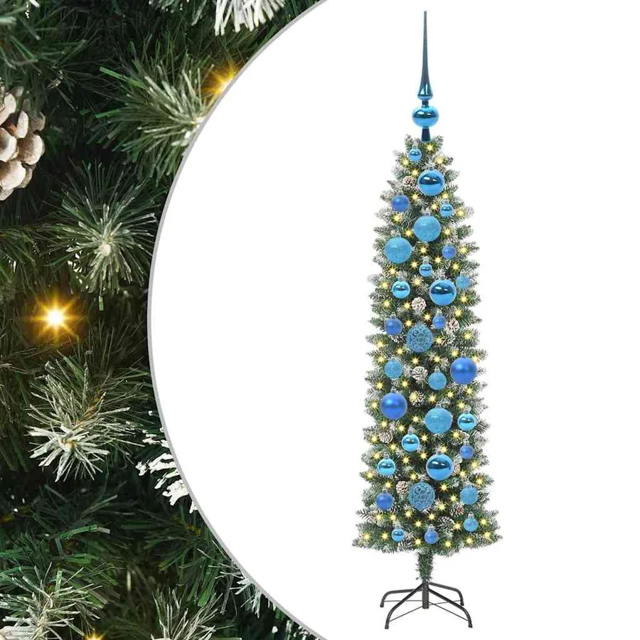 Arbre de Noël artificiel slim avec 150 LED Vert et blanc 120 cm - 2