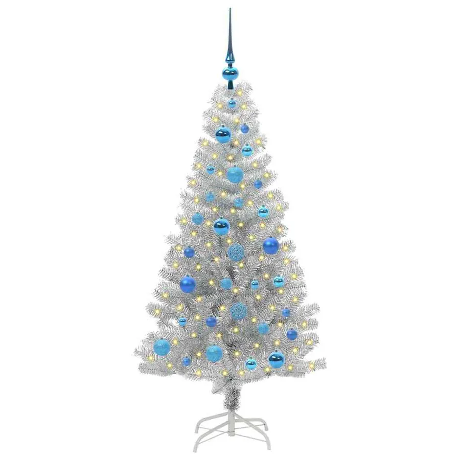 Sapin de Noël avec 150 LED avec support Argent 150 cm PET - 3