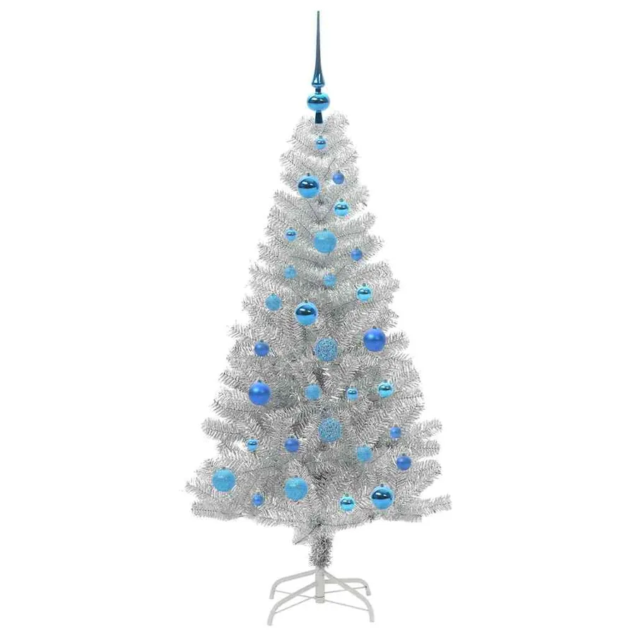 Sapin de Noël avec 150 LED avec support Argent 150 cm PET - 4