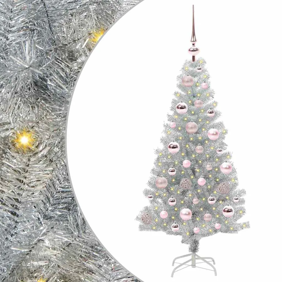Sapin de Noël avec 150 LED avec support Argent 120 cm PET - 2