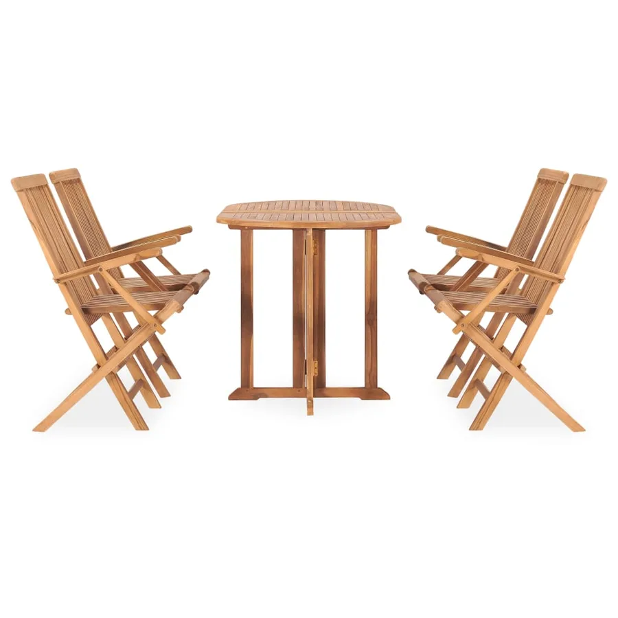 Ensemble à manger d'extérieur pliable 5 pcs Bois solide de teck - 2