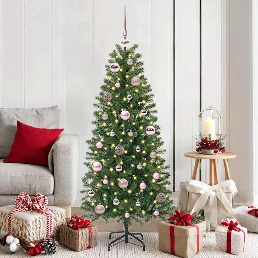 Ensemble de Boules de Noël avec 150 LED 61 pcs Rose Plastique