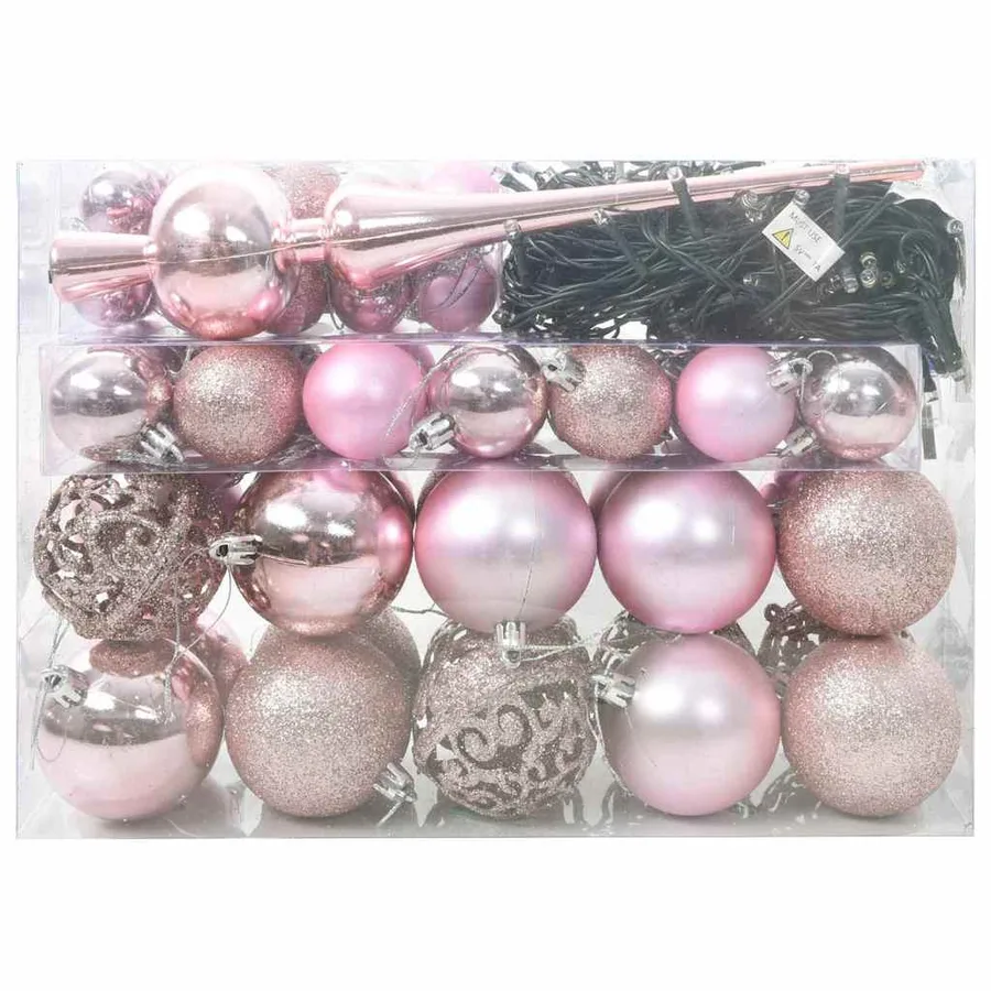 Ensemble de Boules de Noël avec 150 LED 61 pcs Rose Plastique - 3