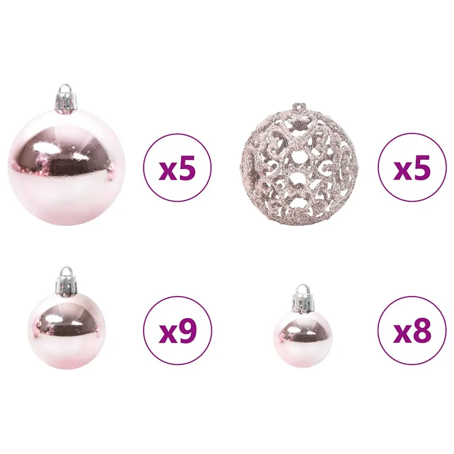 Ensemble de Boules de Noël avec 150 LED 61 pcs Rose Plastique - 5